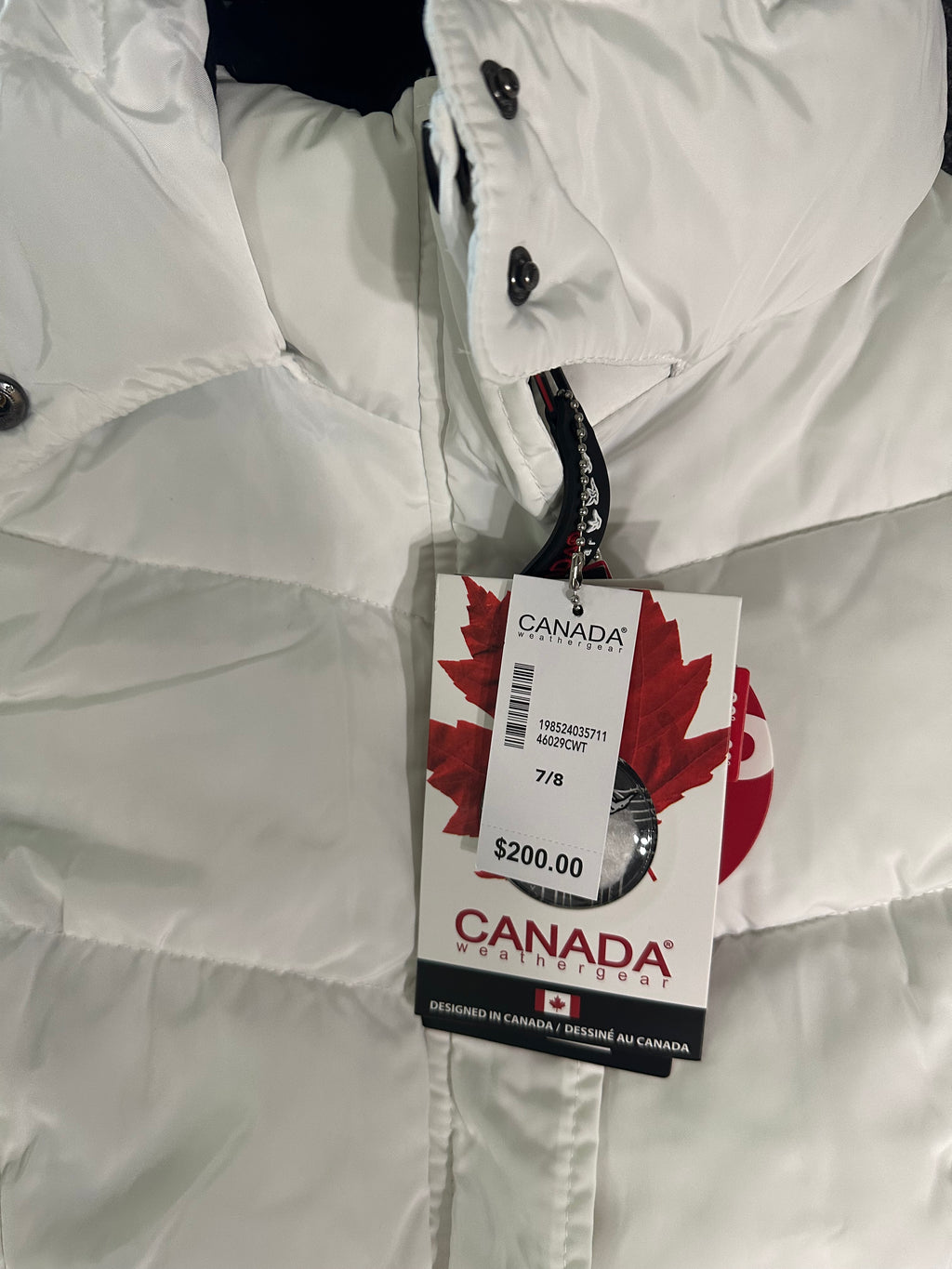Canada weather gear girls 7|8 small quilted winter jacket in a white color.