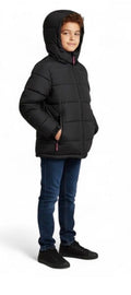 Canada weather gear boys super triple goose hooded puffer jacket with pop color zipper. Boys 10/12 medium in black color.