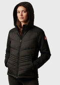 Canada weather gear women's hooded hybrid soft shell puffer jacket in black. Medium size.