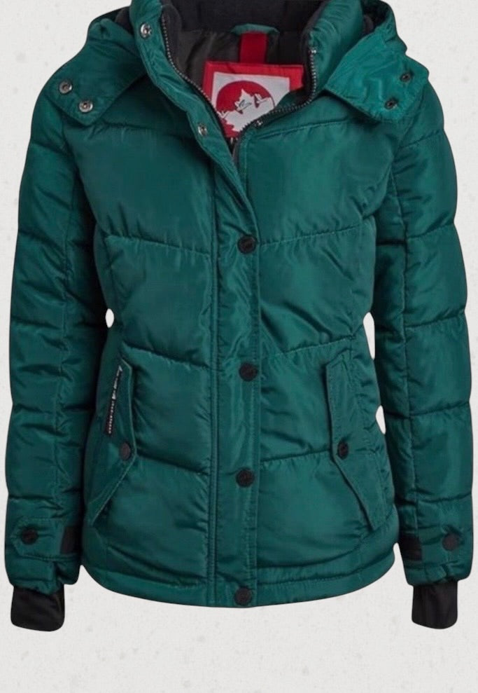 Canada weather gear girl's 7|8 small quilted winter jacket in a ponderosa green color.