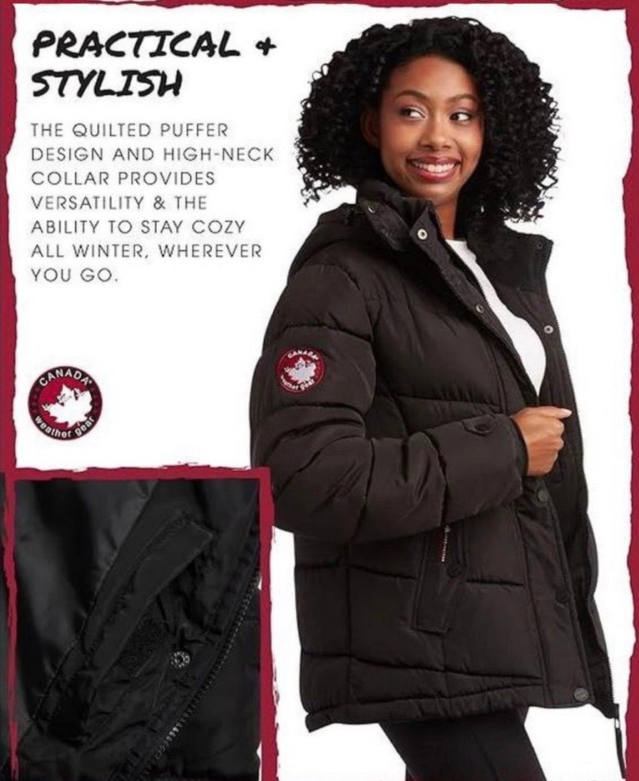 Canada weather gear women's medium quilted winter jacket in a black color.