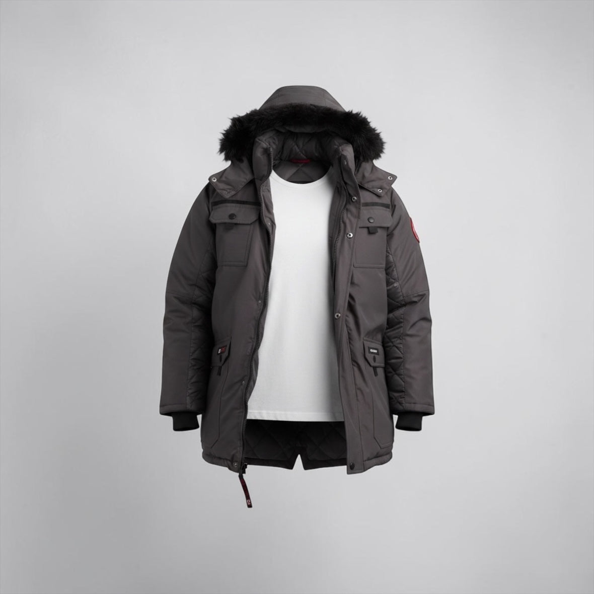 Canada weather gear men's parka. Heavyweight ripstop insulated thermafoil lined puffer winter jacket. Size 5X in charcoal color.