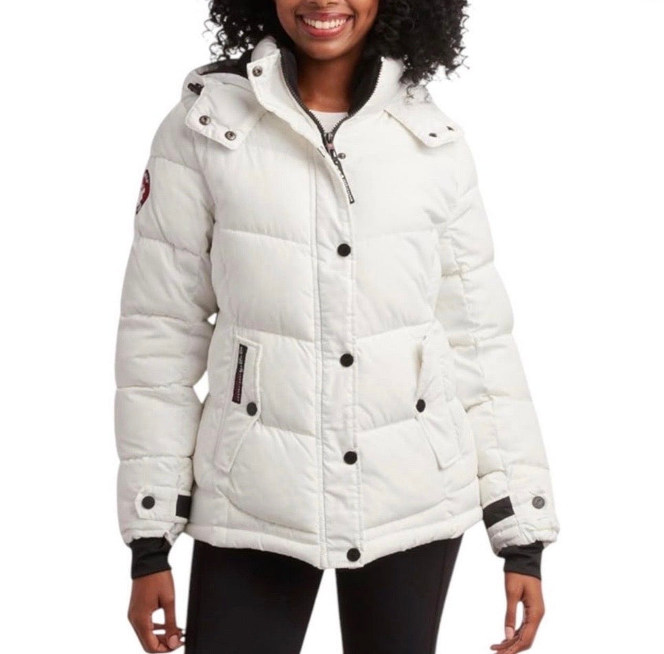 Canada weather gear girls 7|8 small quilted winter jacket in a white color.