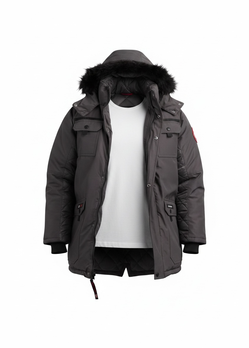 Canada weather gear men's parka. Heavyweight ripstop insulated thermafoil lined puffer winter jacket. Size 5X in charcoal color.