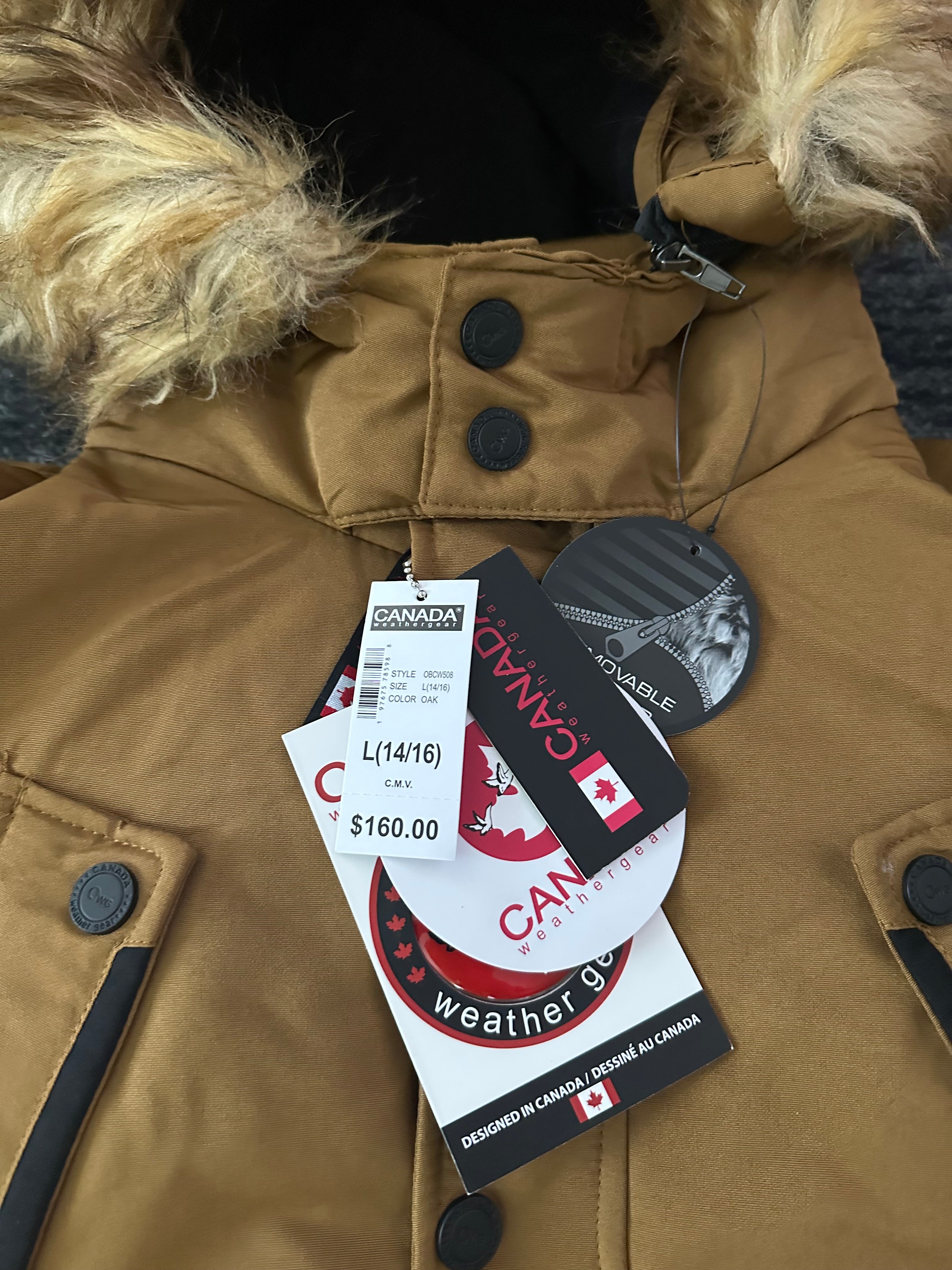 Canada weather gear boy's large 14/16 winter parka in oak color. With fur hood.