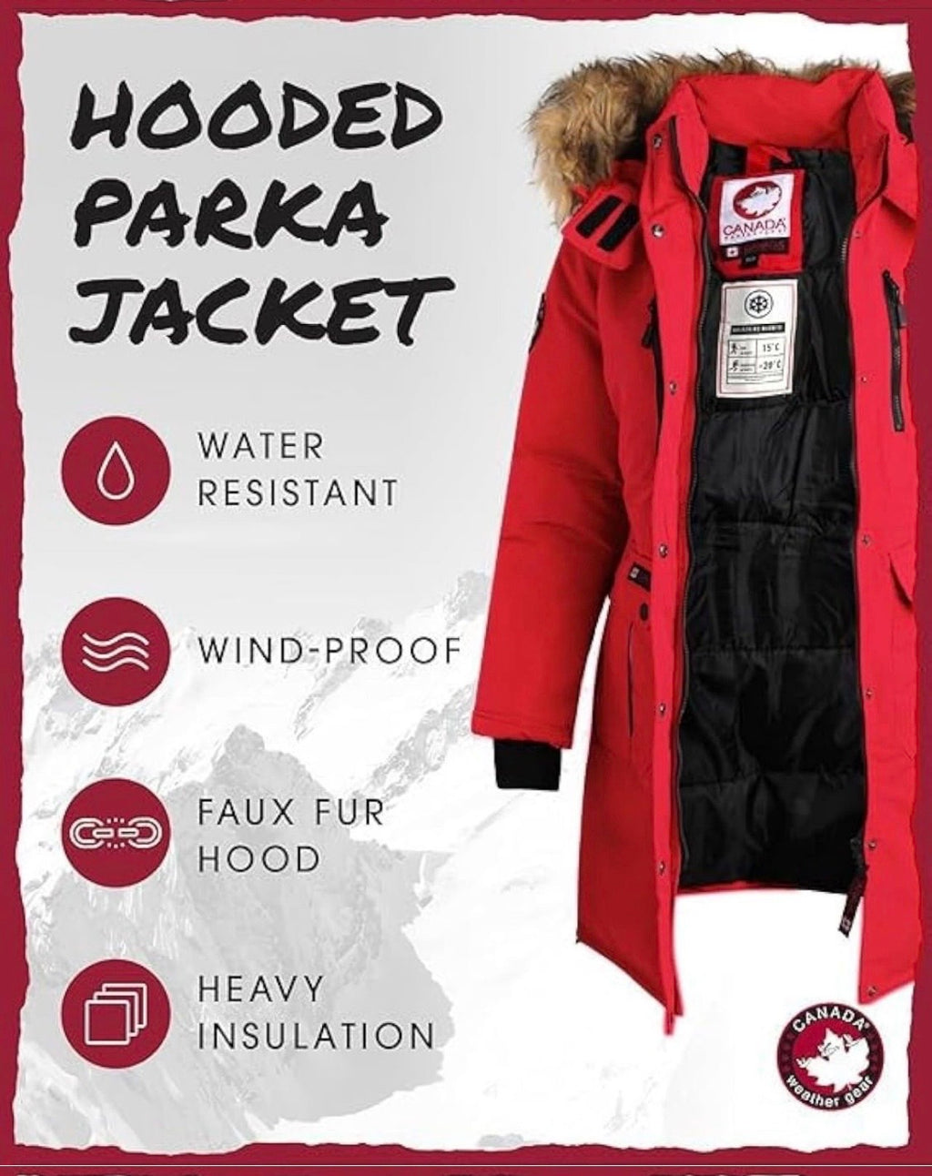 Canada weather gear women's
2X red heavyweight parka winter jacket.