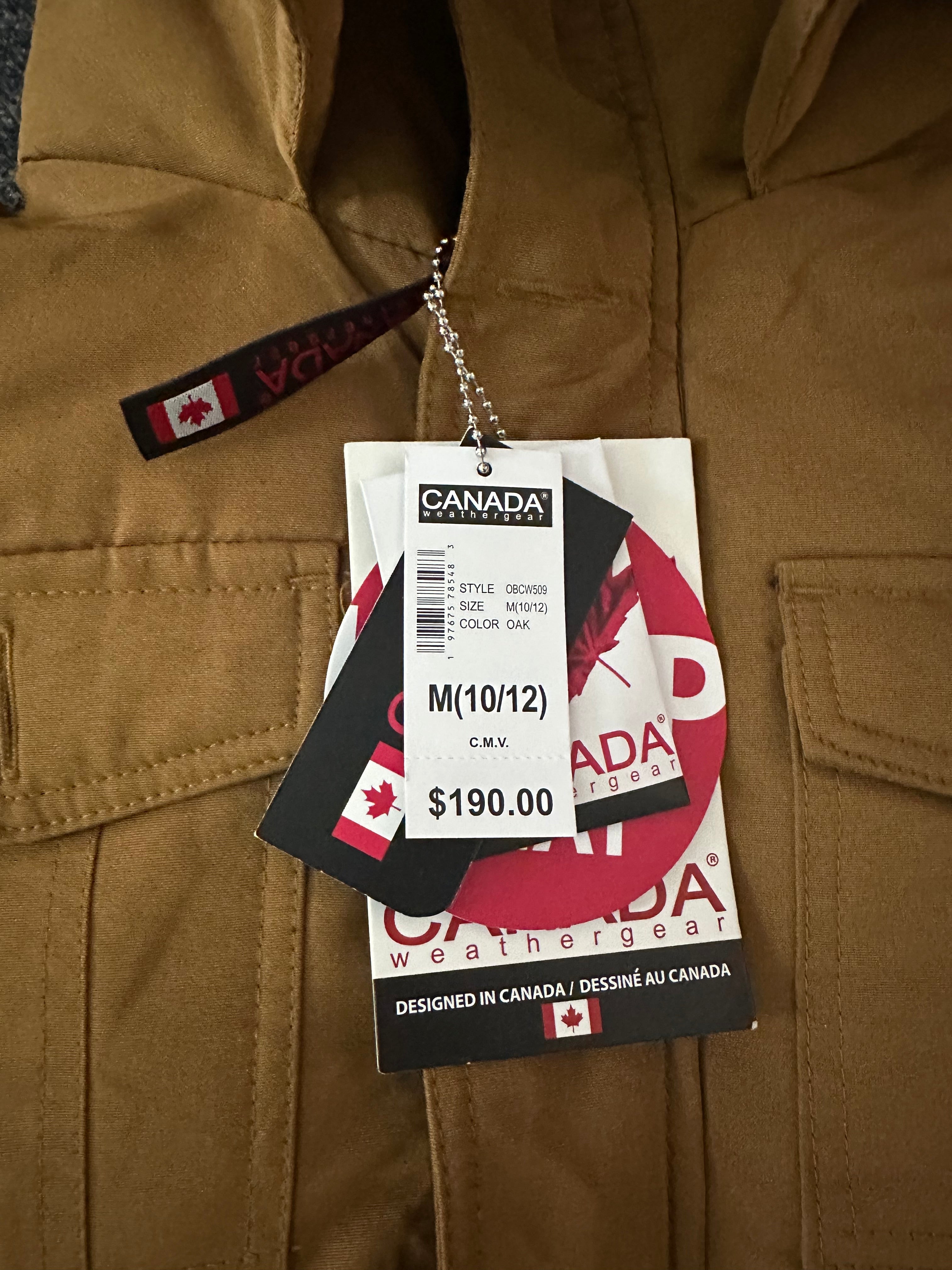 Canada weather gear boy's 10/12 medium heavyweight bomber parka ski jacket in oak color.