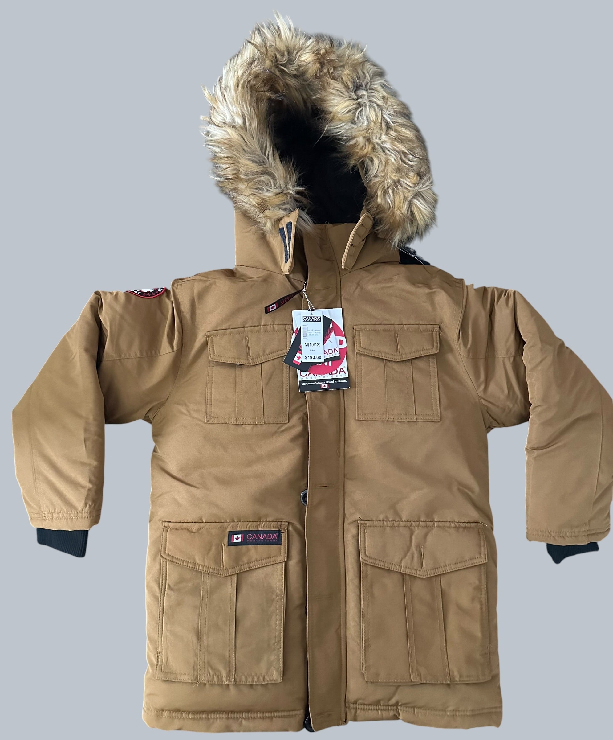 Canada weather gear boy's 10/12 medium heavyweight bomber parka ski jacket in oak color.