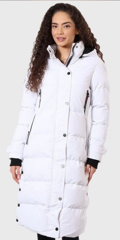 Canada weather gear women's extra long quilted maxi parka jacket. In small size. White color.