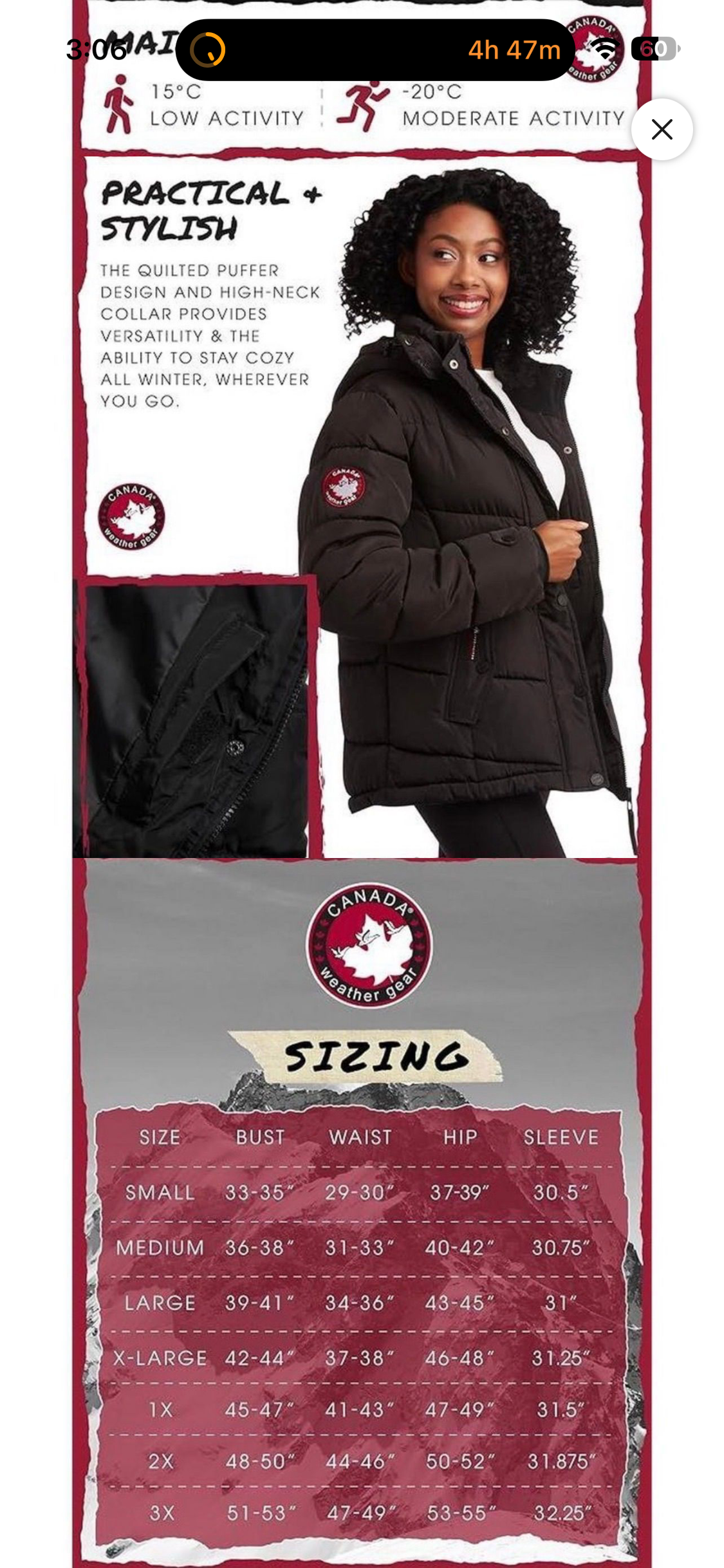 Canada weather gear women's medium quilted winter jacket in a black color.