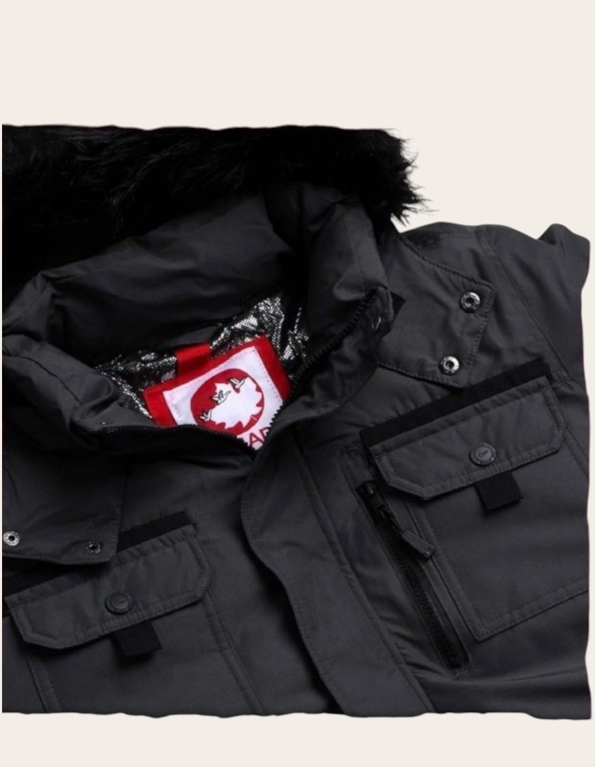 Canada weather gear men's parka. Heavyweight ripstop insulated thermafoil lined puffer winter jacket. Size 5X in charcoal color.