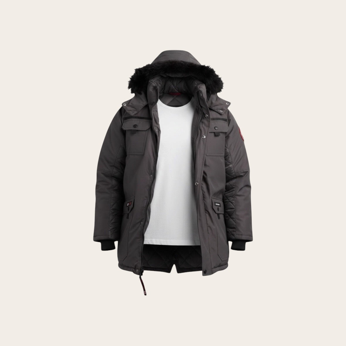 Canada weather gear men's parka. Heavyweight ripstop insulated thermafoil lined puffer winter jacket. Size 5X in charcoal color.