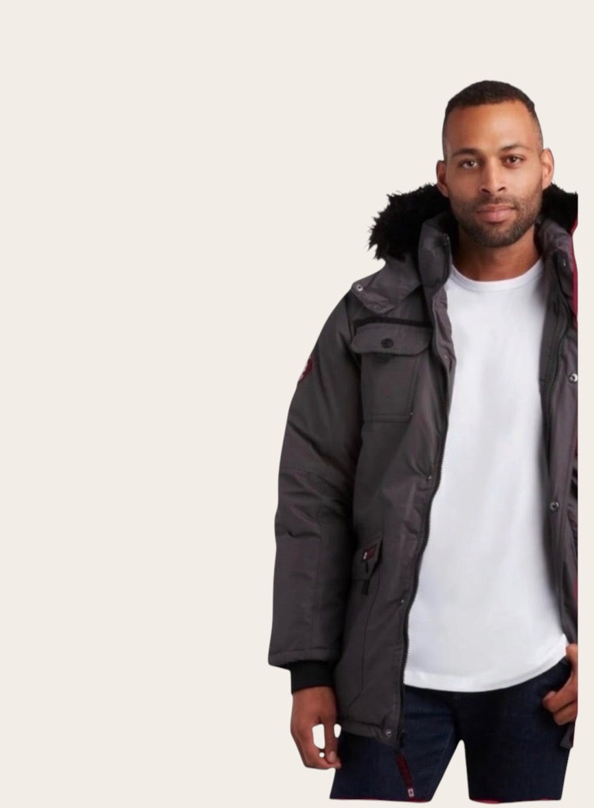 Canada weather gear men's parka. Heavyweight ripstop insulated thermafoil lined puffer winter jacket. Size 5X in charcoal color.