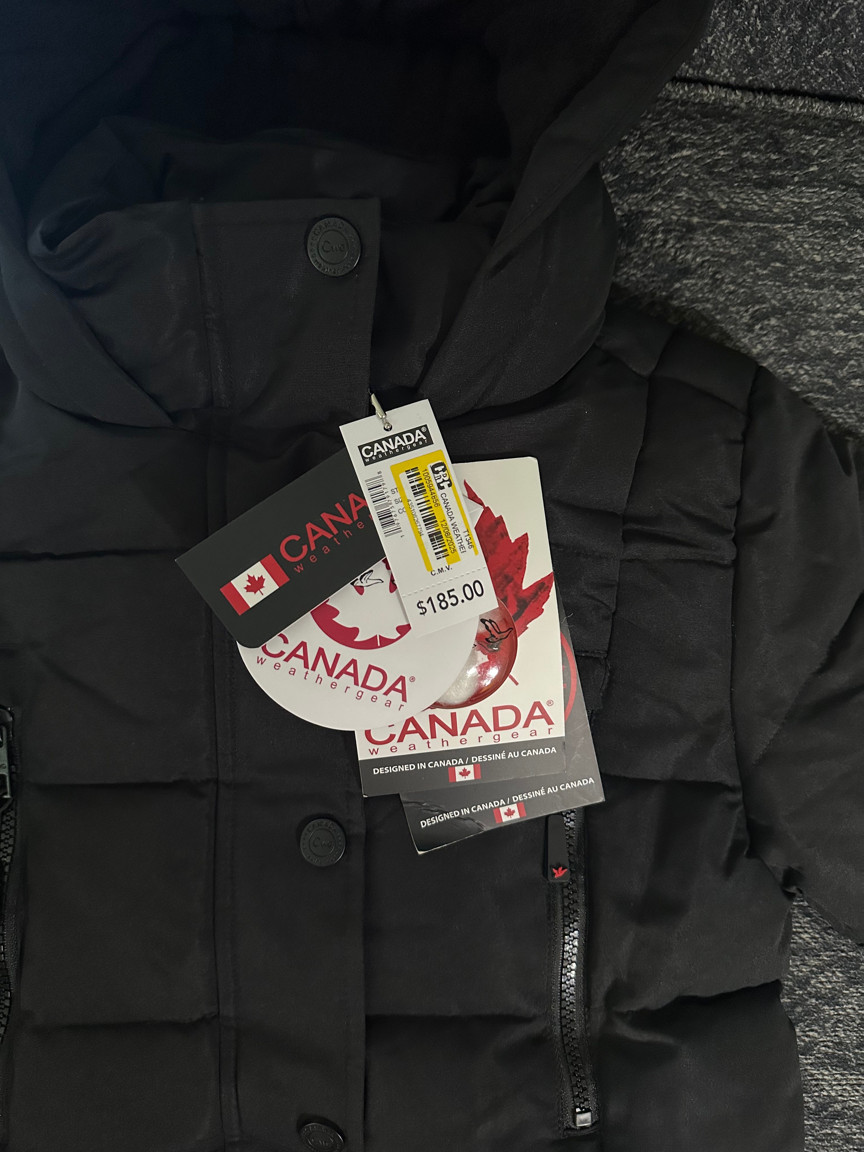 Canada weather gear girls small 7/8 stadium length quilted puffer parka in a black color.