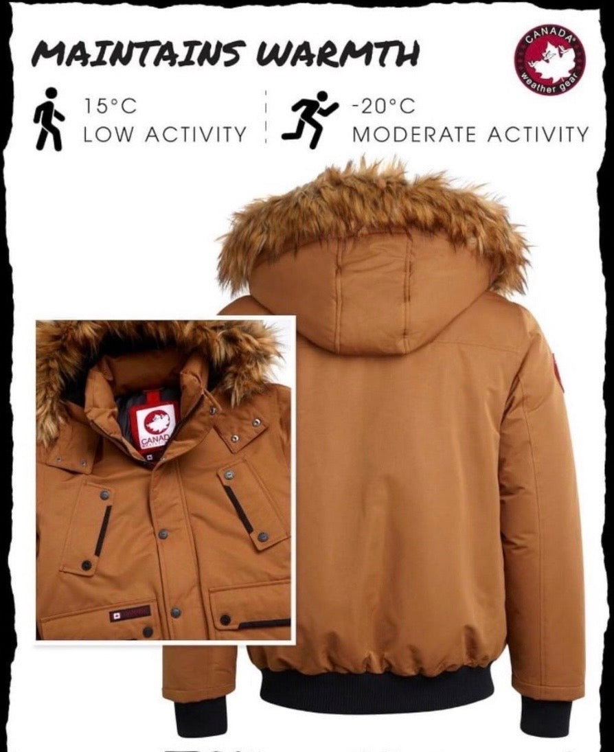 Canada weather gear boy's large 14/16 winter parka in oak color. With fur hood.
