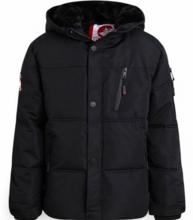 Canada weather gear boy's hooded puffer ski jacket with black fur lining. 18/20 XL size in black color.