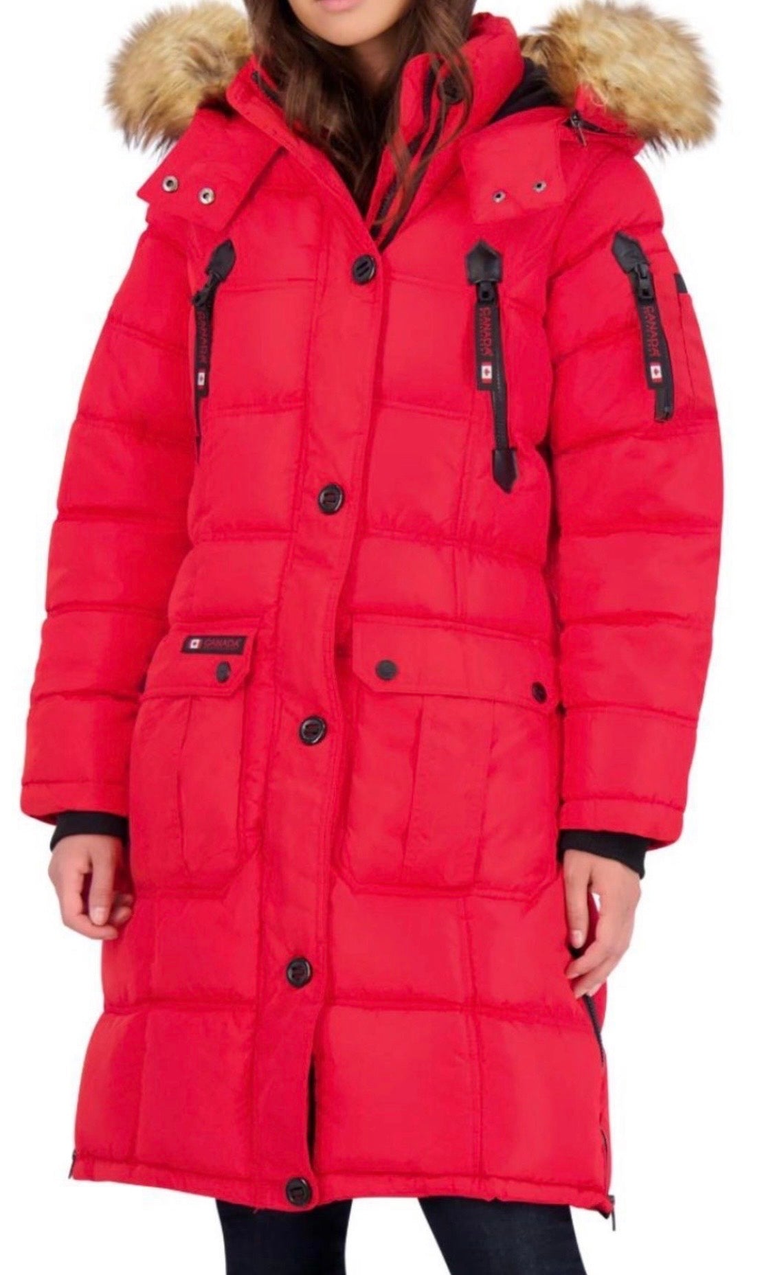 Canada weather gear girls red puffer winter parka in red color.
14/16 large size.
