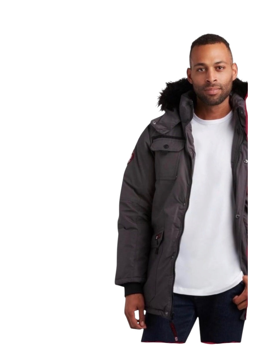 Canada weather gear men's parka. Heavyweight ripstop insulated thermafoil lined puffer winter jacket. Size 5X in charcoal color.