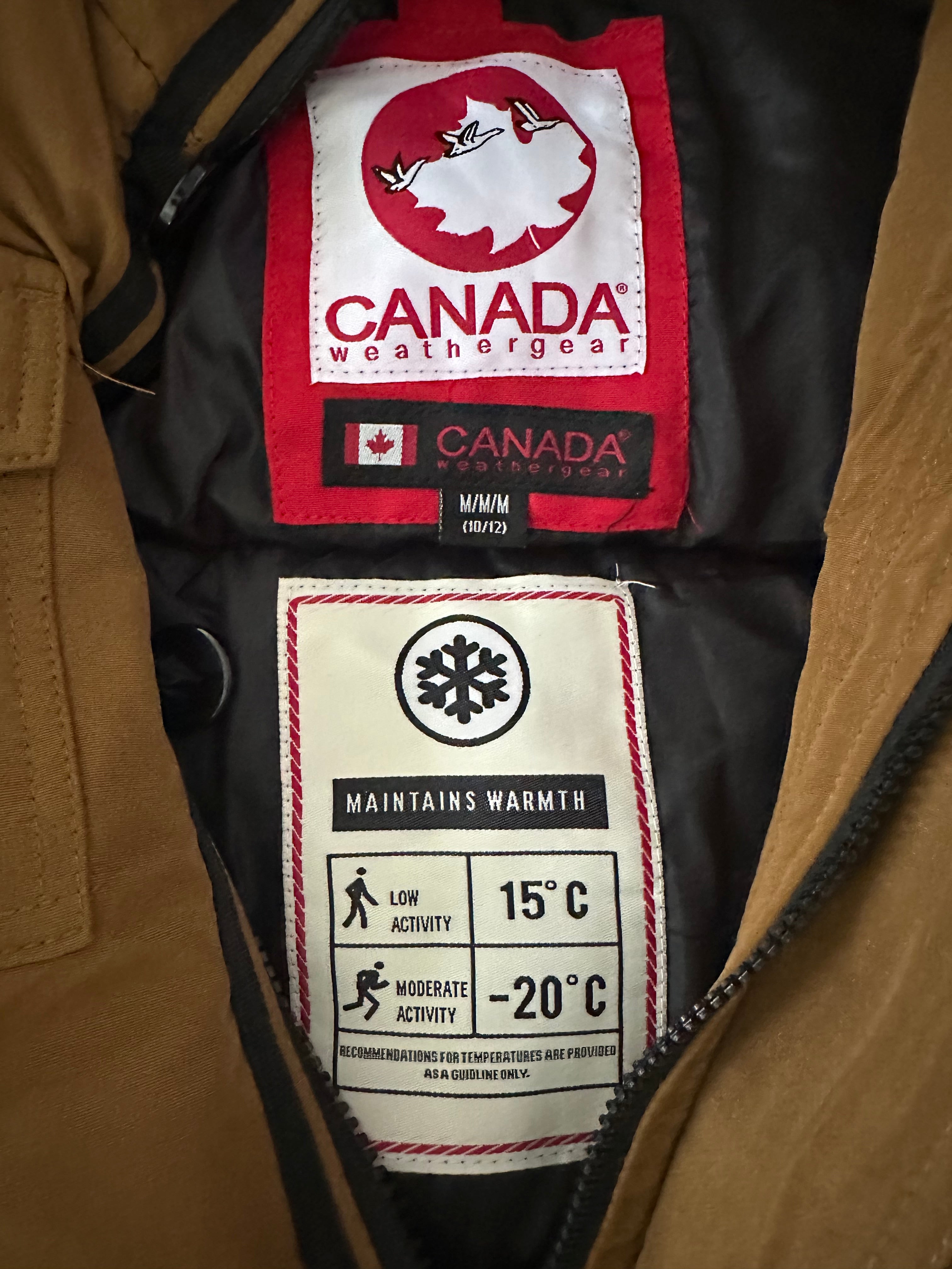 Canada weather gear boy's 10/12 medium heavyweight bomber parka ski jacket in oak color.