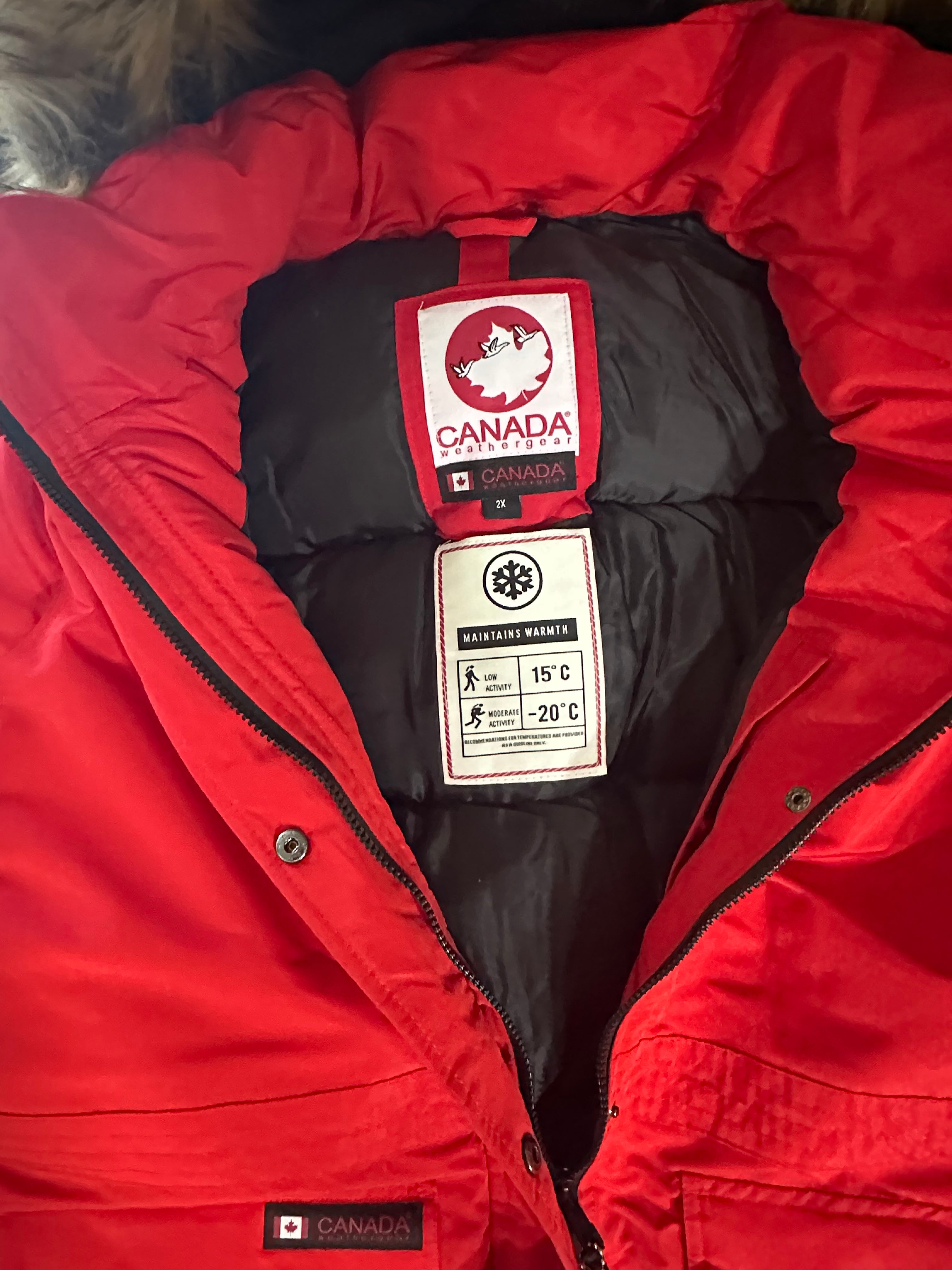 Canada weather gear women's
2X red heavyweight parka winter jacket.