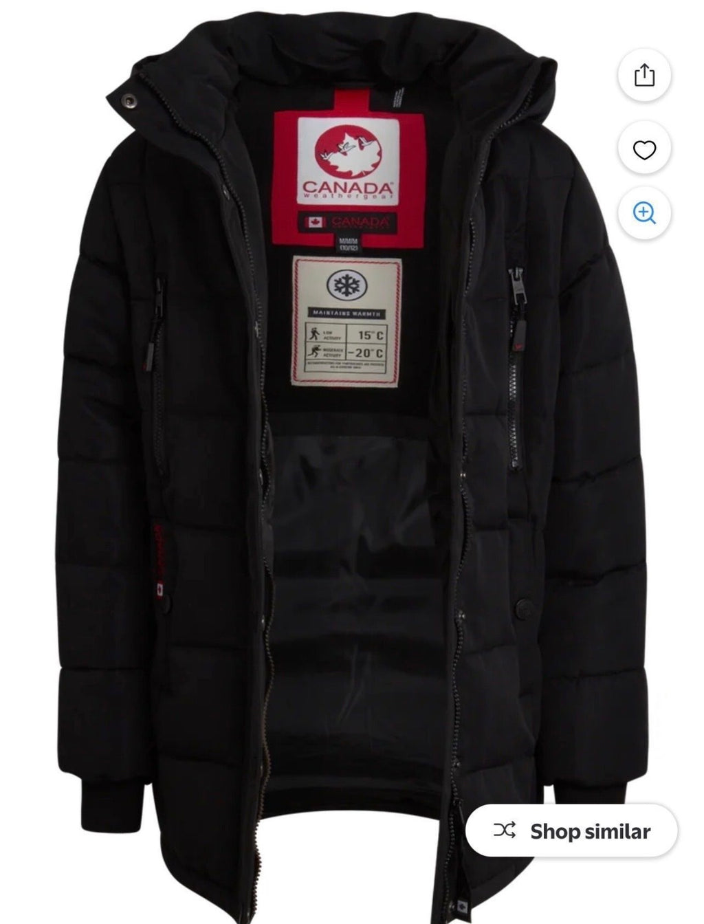 Canada weather gear girls small 7/8 stadium length quilted puffer parka in a black color.
