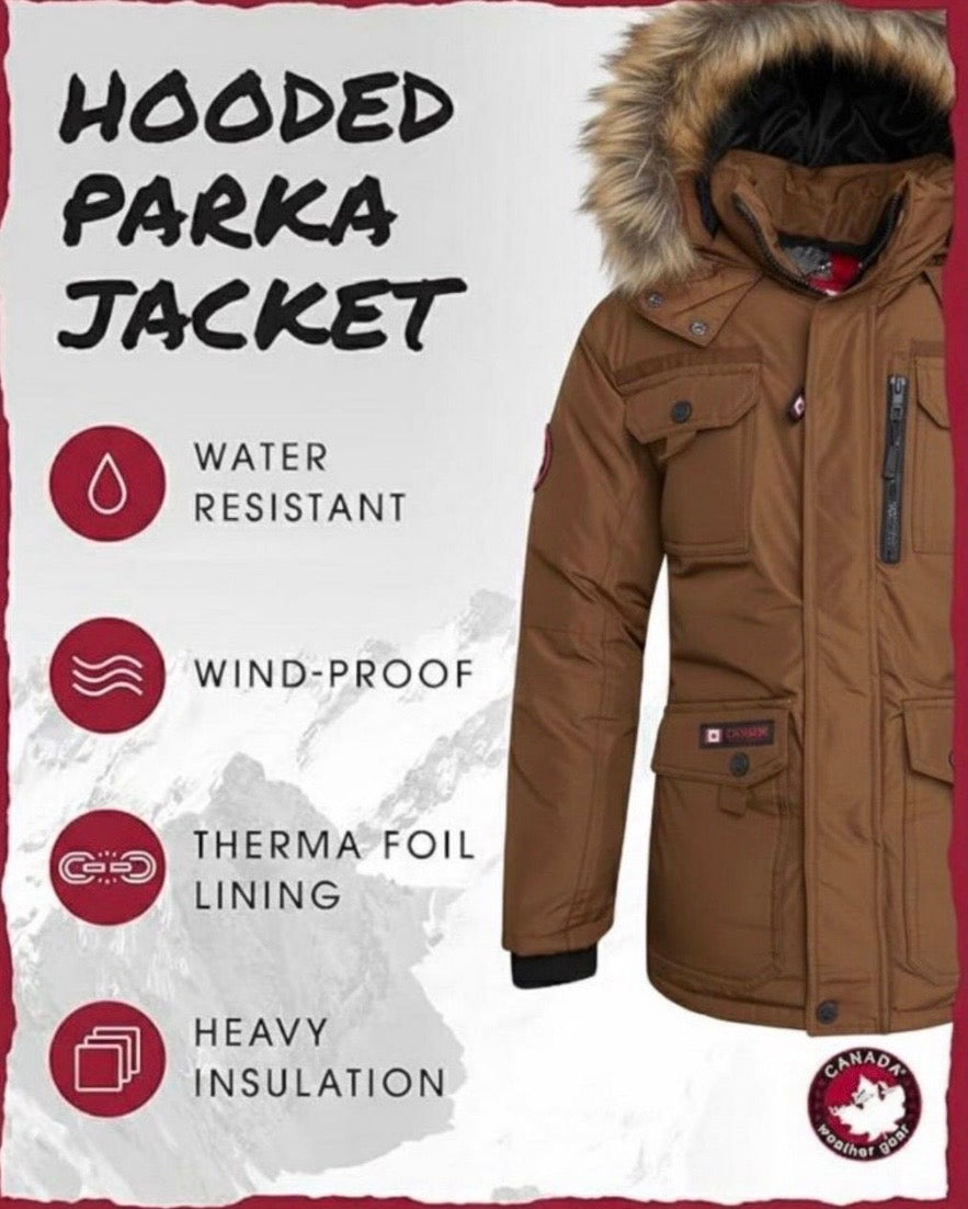 Canada weather gear boy's 10/12 medium heavyweight bomber parka ski jacket in oak color.