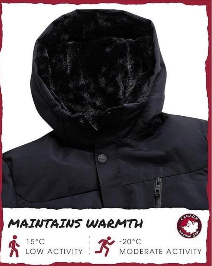 Canada weather gear boy's hooded puffer ski jacket with black fur lining. 18/20 XL size in black color.