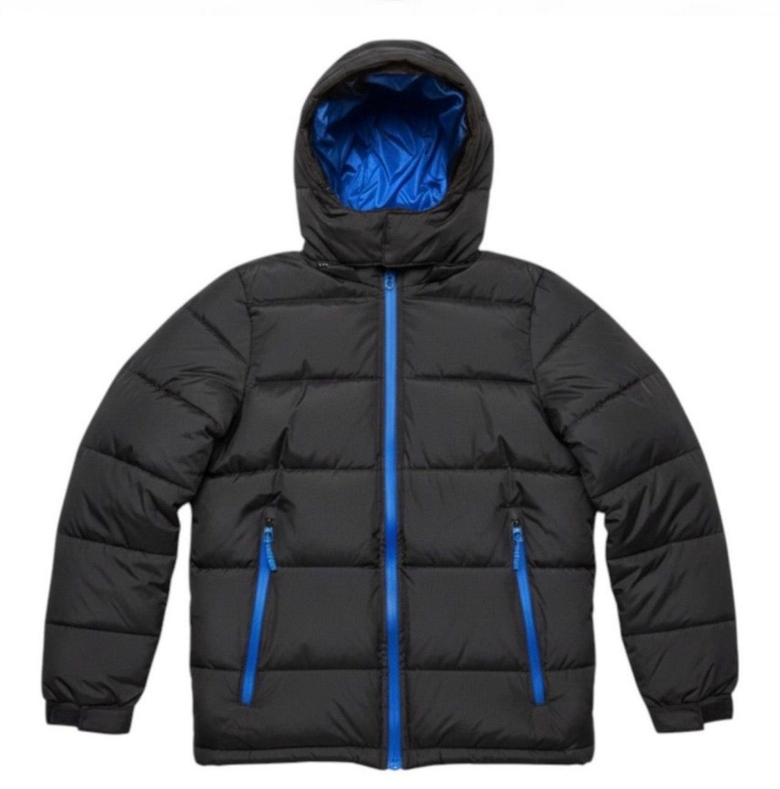 Canada weather gear boys super triple Goose puffer jacket with hood. Boys 18/20 XL in black and blue.