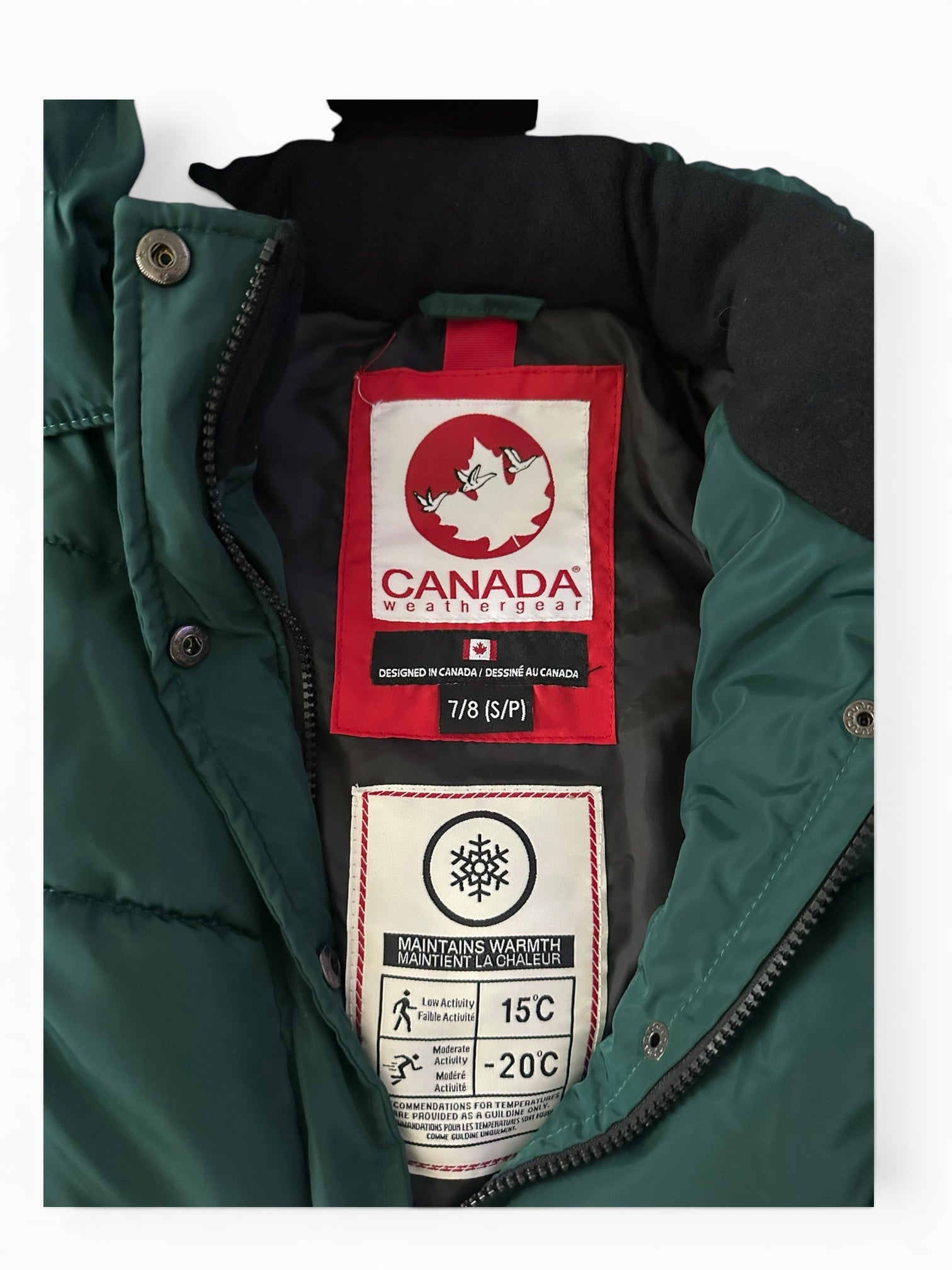 Canada weather gear girl's 7|8 small quilted winter jacket in a ponderosa green color.