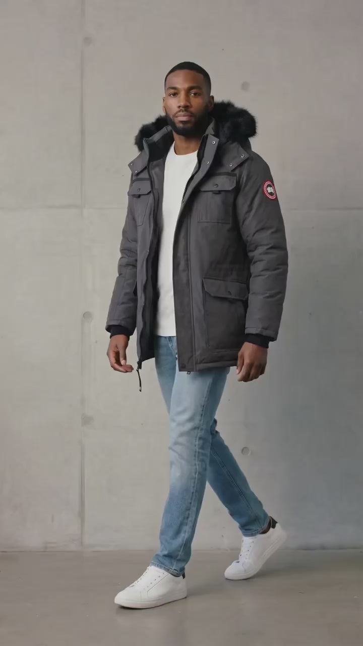 Canada weather gear men's parka. Heavyweight ripstop insulated thermafoil lined puffer winter jacket. Size 5X in charcoal color.